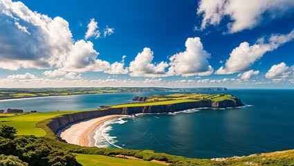 Stunning panorama of Jersey Island UK, sunny day