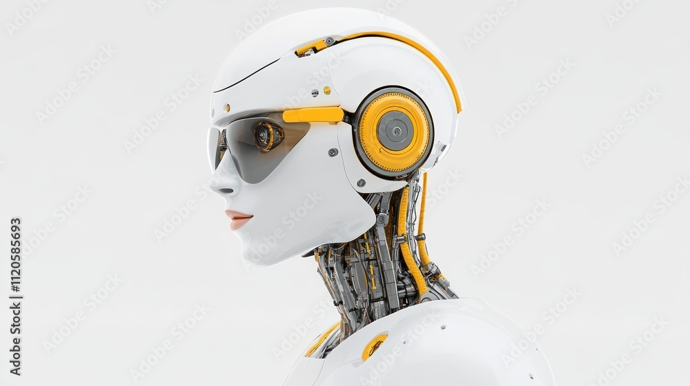 Aufkleber futuristic robot head with sleek design and advanced features.