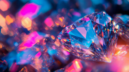 Dazzling macro shot of multifaceted prism with vibrant light reflections