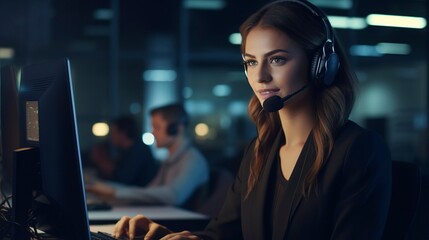 Fototapeta premium Confident businesswoman in a server room with colleagues in the background