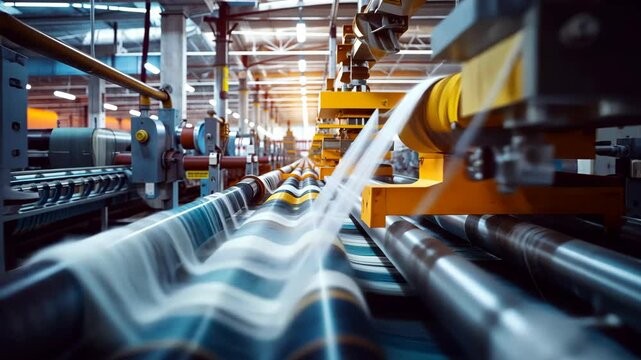 Modern Textile Factory: High-Tech Weaving Machinery in Action