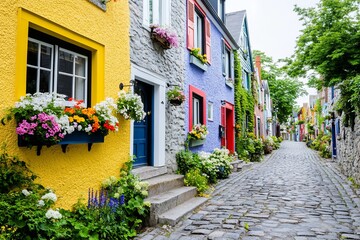 Obraz premium Charming cobblestone streets in historic towns, showcasing picturesque architecture and atmosphere