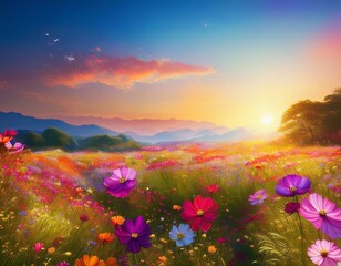 Fototapeta premium Cosmos with colorful at sunlight.