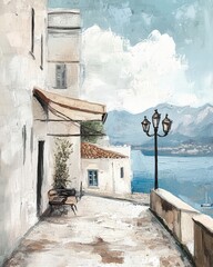 Vintage landscape art painting, wall art, design, realistic, textured painting