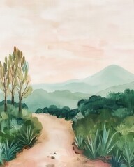 Vintage landscape art painting, wall art, design, realistic, textured painting