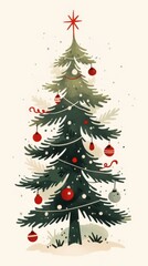 Obraz premium Christmas tree with a red ornaments on a clean background, phone wallpaper