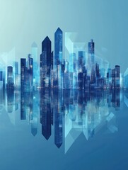 Obraz premium Abstract polygonal city with reflections on blue background. Technology and social innovation concept