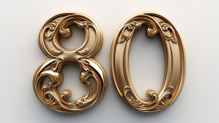 Gold ornate number 80 with a white background represents an anniversary, birthday, or special occasion