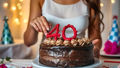 cake with candle. a woman is cutting a birthday cake