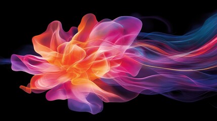 Colorful Abstract Smoke Flower on Black Background - Vibrant Flowing Energy and Motion Art