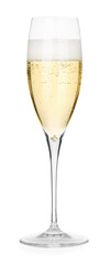 Champagne in glass isolated on white. Sparkling wine