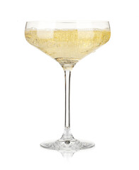 Champagne in glass isolated on white. Sparkling wine