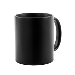 One blank black ceramic mug isolated on white. Mockup for design