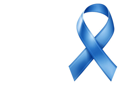 Light blue awareness ribbon on white background with space for text