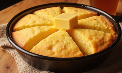 Delicious cornbread with butter slices