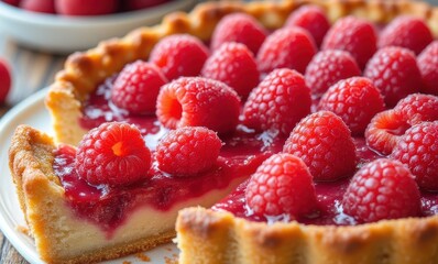 Delicious raspberry tart with fresh berries
