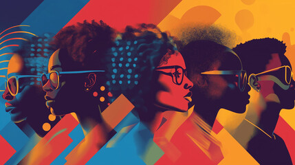 Celebrating black history month with stylish artwork featuring diverse profiles and vibrant fashion