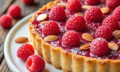 Delicious raspberry tart with almonds
