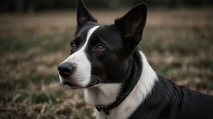 Black and white border collie dog portrait outdoors.