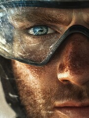 Man working for solar panels and wind turbines - Renewable energy concept - Focus on male worker face