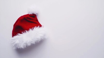 A festive red Santa hat with white fur trim, symbolizing holiday cheer and celebration.