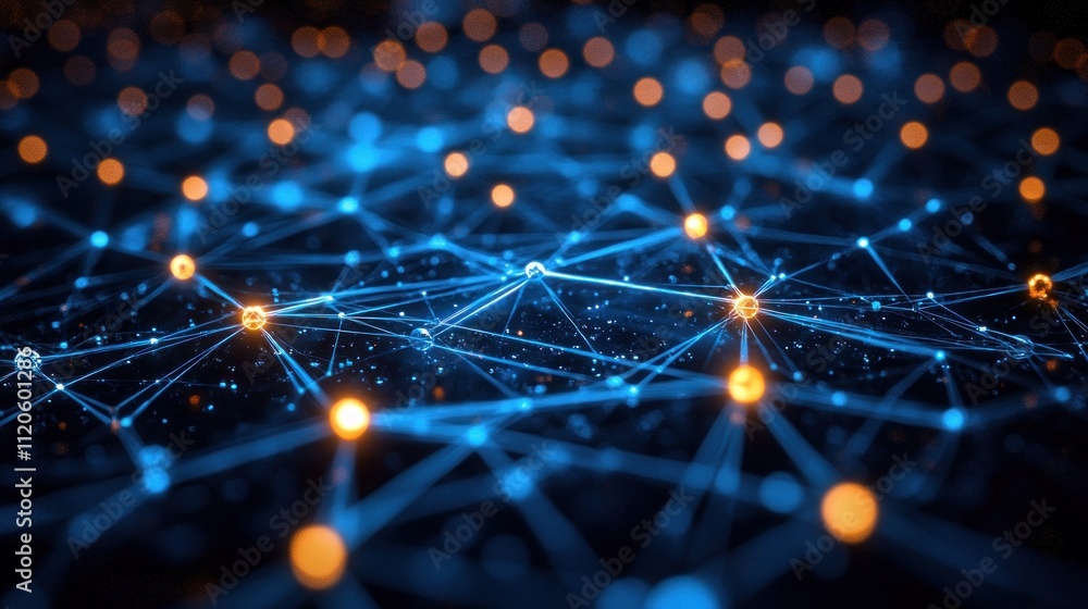 Aufkleber abstract network connection, glowing nodes and lines on dark background.