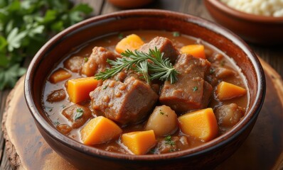 Hearty beef stew with root vegetables