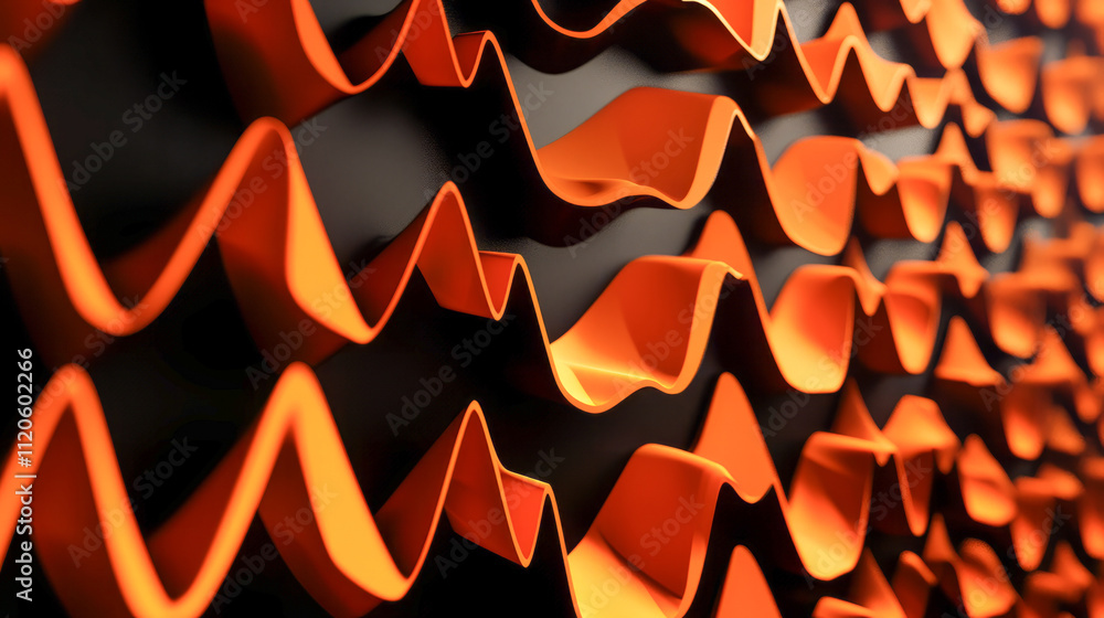 Poster abstract orange wavy pattern on black background with 3d optical illusion effect