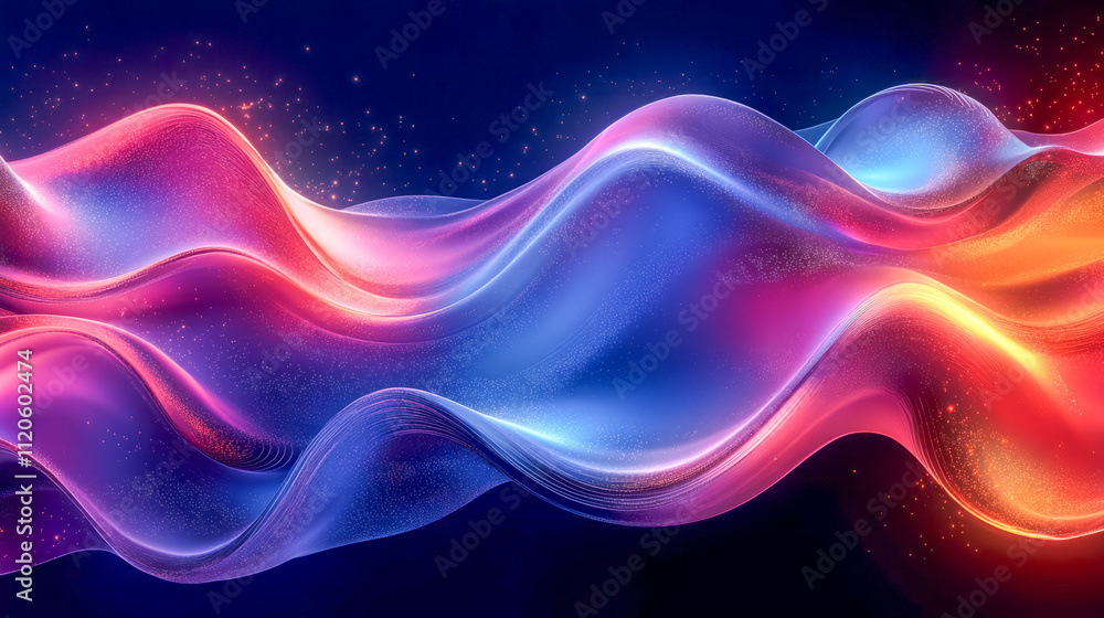 Poster abstract multicolored wavy light patterns with glittering effects