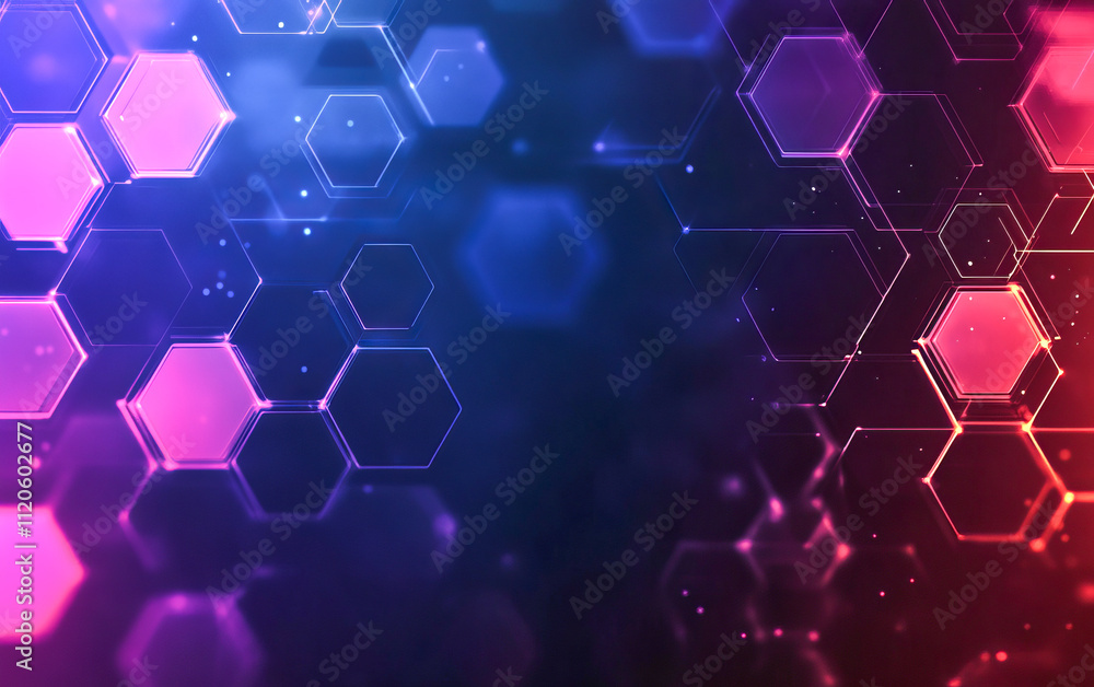 Poster colorful hexagonal pattern with vibrant geometric design and glowing effects