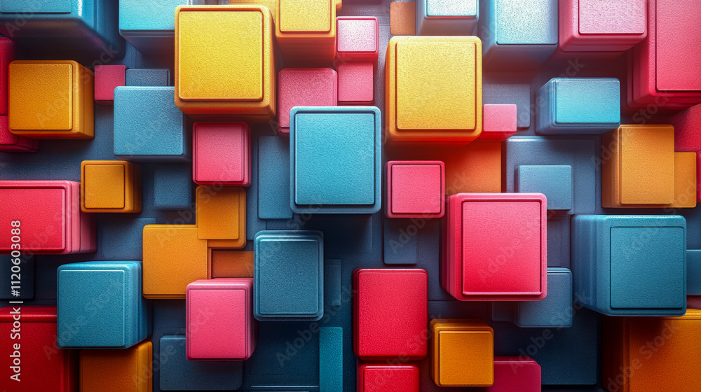 Poster colorful geometric 3d cubes in an abstract pattern design