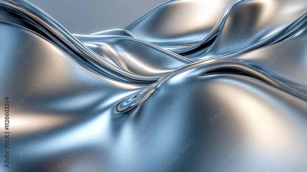 Poster abstract metallic surface with smooth curves and reflections