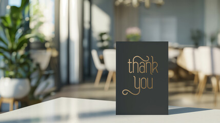 Black Thank You note card image with gold text and a clean decorated room backdrop. Ready to use for everyday of the year. Express thanks to employees those who make a positive difference in your day.