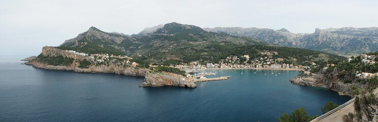 Aerial View To The Peninsula Of Port de Soller Mallorca Spain On A Beautiful Sunny Spring Day
