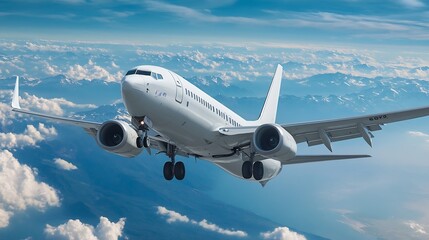 Obraz premium Modern Passenger Jet Soaring Gracefully Above Snowy Mountain Peaks : Generative AI