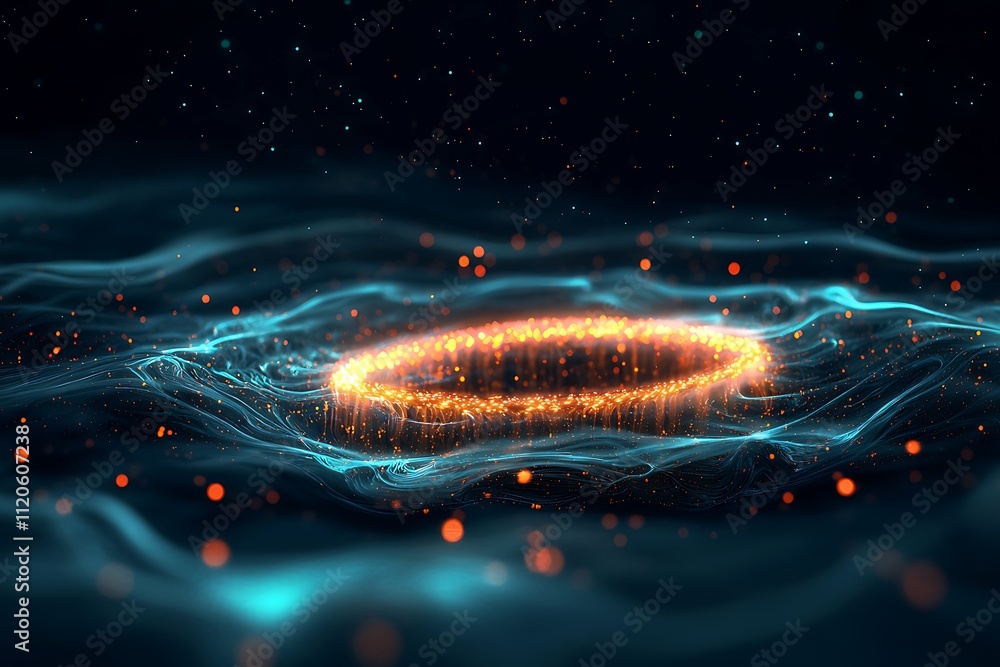 Wall mural glowing light particles floating in a dark void, peaceful and subtle effect