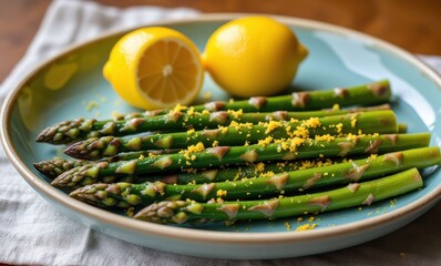Fresh asparagus with lemon zest garnish