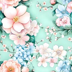 Fototapeta premium Seamless watercolor floral pattern