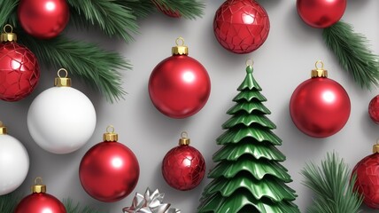 Fototapeta premium Decoration of Christmas Ornament Pine Tree, Bell, and Ball For Merry Christmas in December