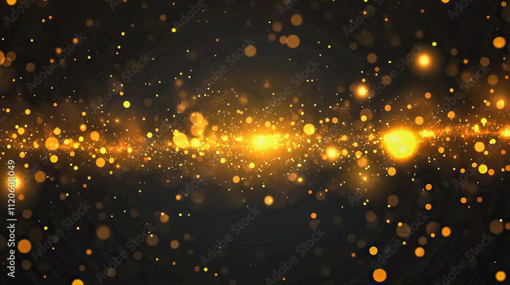 Poster abstract golden light particles on dark background creating a magical glow