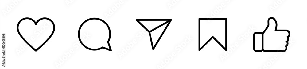 Aufkleber set of generic social media user interface icons. like, comment, share and save icons. social media 