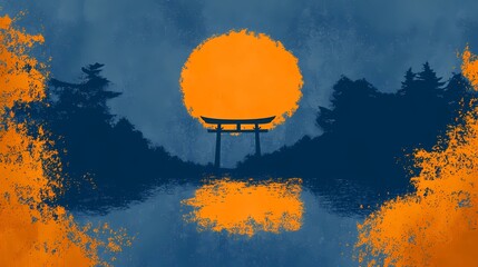 Mythical landscape of Japan featuring dreamlike forests and sacred symbols, perfect for traditional meets fantasy artwork.