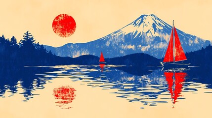 Mythical landscape of Japan featuring dreamlike forests and sacred symbols, perfect for traditional meets fantasy artwork.