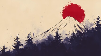 Mythical landscape of Japan featuring dreamlike forests and sacred symbols, perfect for traditional meets fantasy artwork.