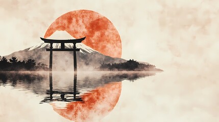 Mythical landscape of Japan featuring dreamlike forests and sacred symbols, perfect for traditional meets fantasy artwork.