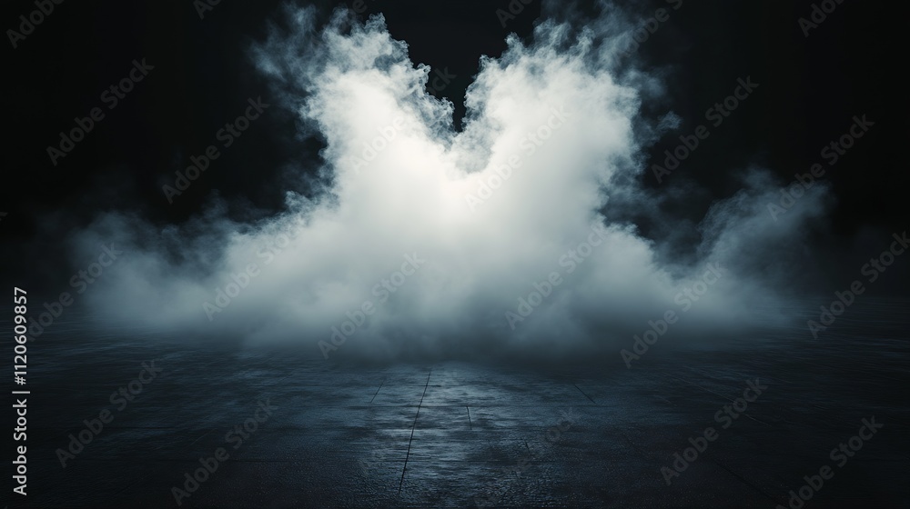 Aufkleber Enigmatic Cloud Formation Hovering Over a Darkened Wet Surface Creating a Haunting Mood : Generative AI