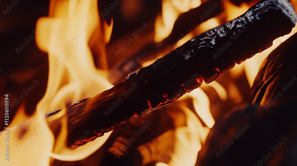 Aufkleber intense flames engulfing wooden log in campfire creating warmth and light for evening gathering : ge