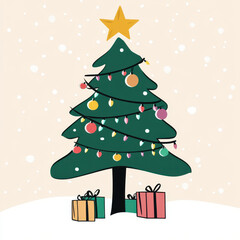 Obraz premium Simple Minimalist Cartoon Christmas Tree Icon