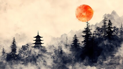 Surreal Japanese fantasy scene with torii gates and spirit mists, ideal for mythological visuals and folklore-based concept designs.