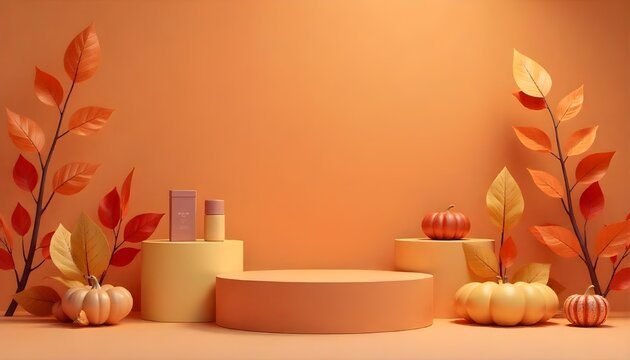 Product podium in warm autumn colors for showcasing products. Mockup for branding and packaging